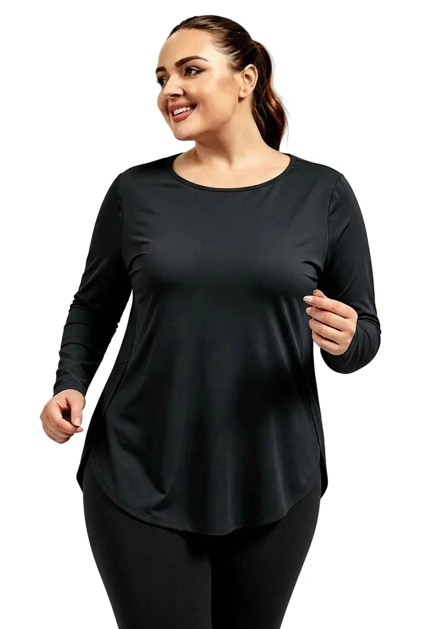 long-sleeve top and matching black flared pants 
