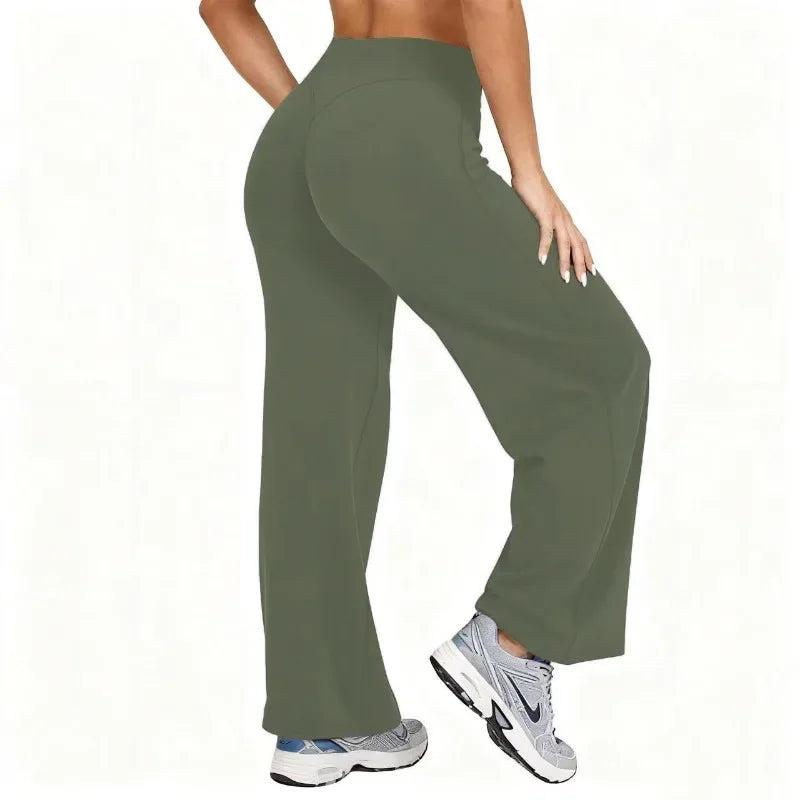 Women's Mid-Size High-Waisted Stretch Wide-Leg Pants