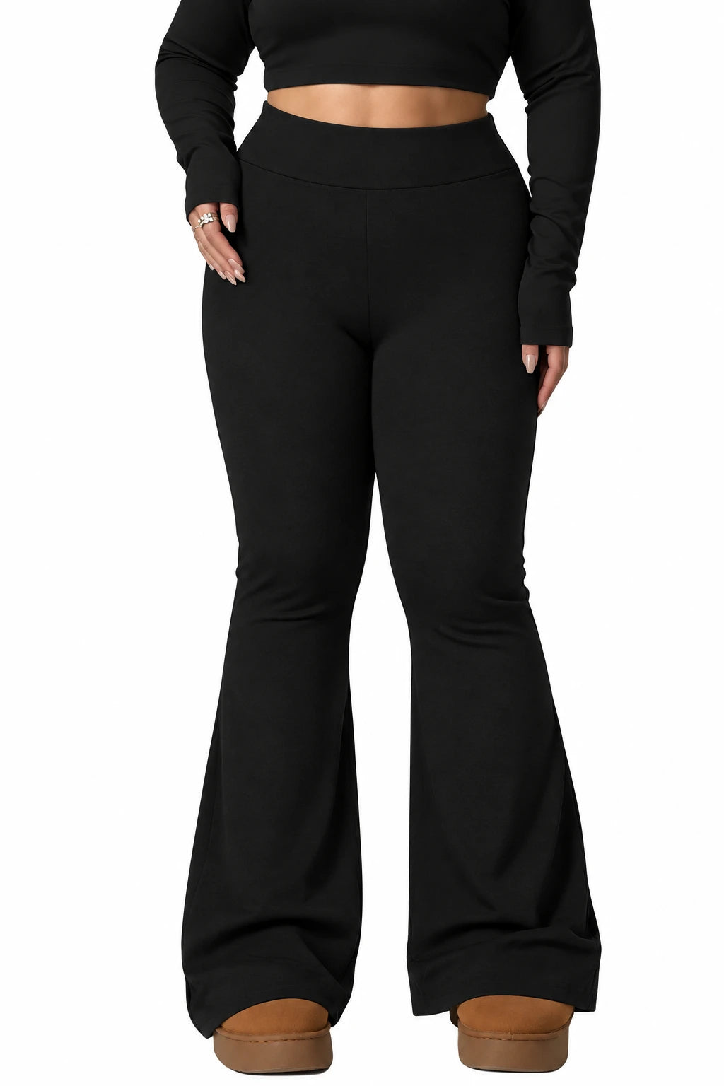 Women's Plus-Size High-Waisted Fleece-Lined Flare Leggings