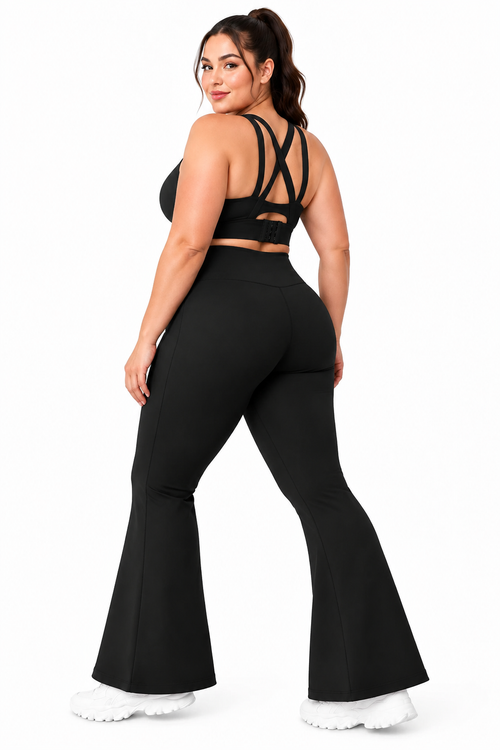 Wireless sports bra and flare leggings set